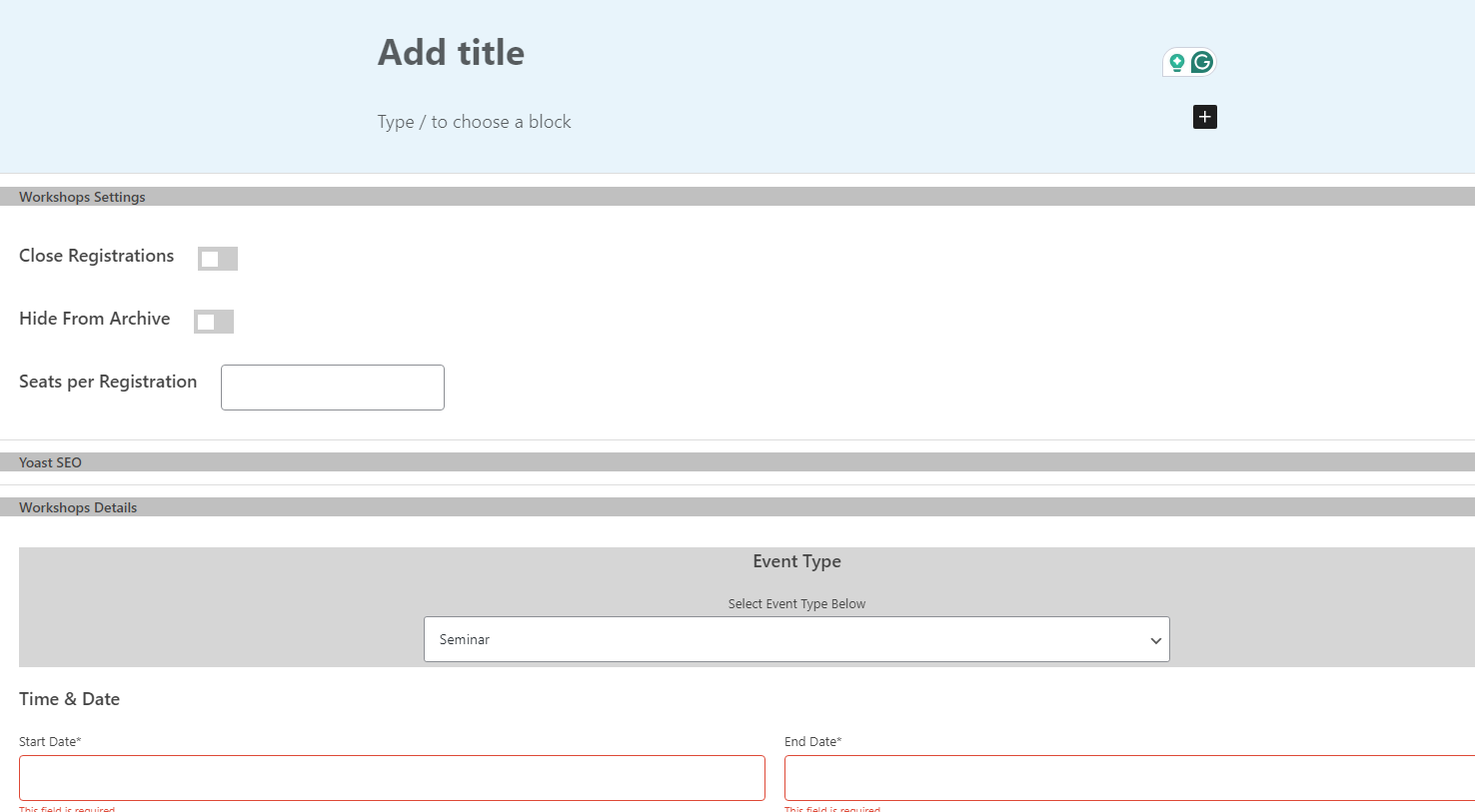 Worksshops Edit page