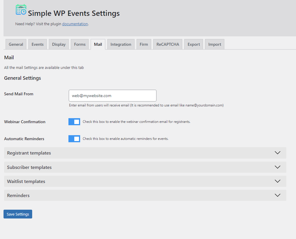 Worksshops Mail Settings
