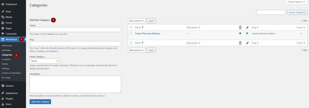 Step 2: Create Event Categories