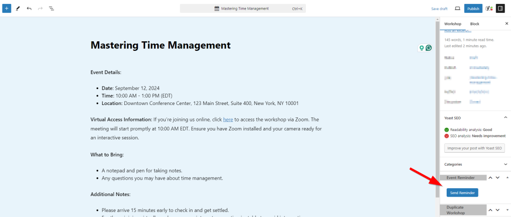 Step 6: Test and Optimize event reminder email