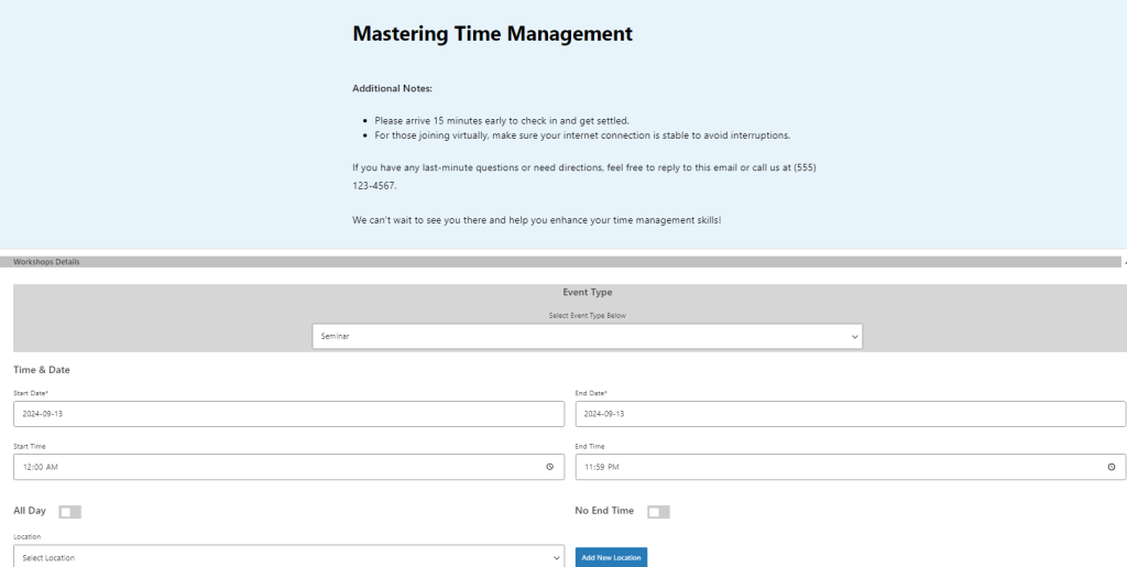 2. Create an Event event reminder email