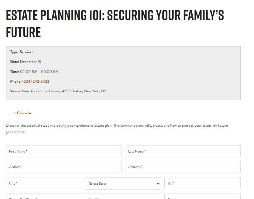Worksshops Form Page WordPress event registration plugin
