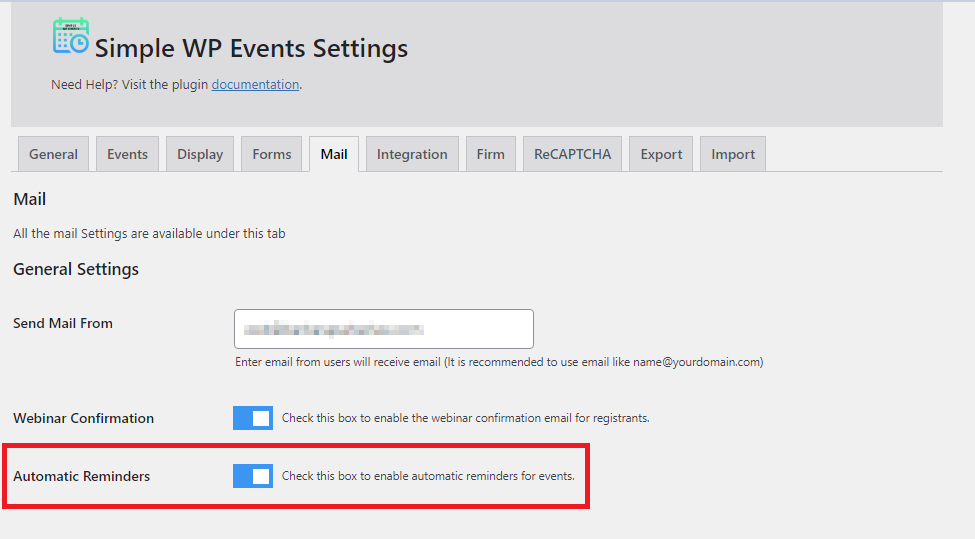 3. Enable Automated Email Notifications event reminder email
