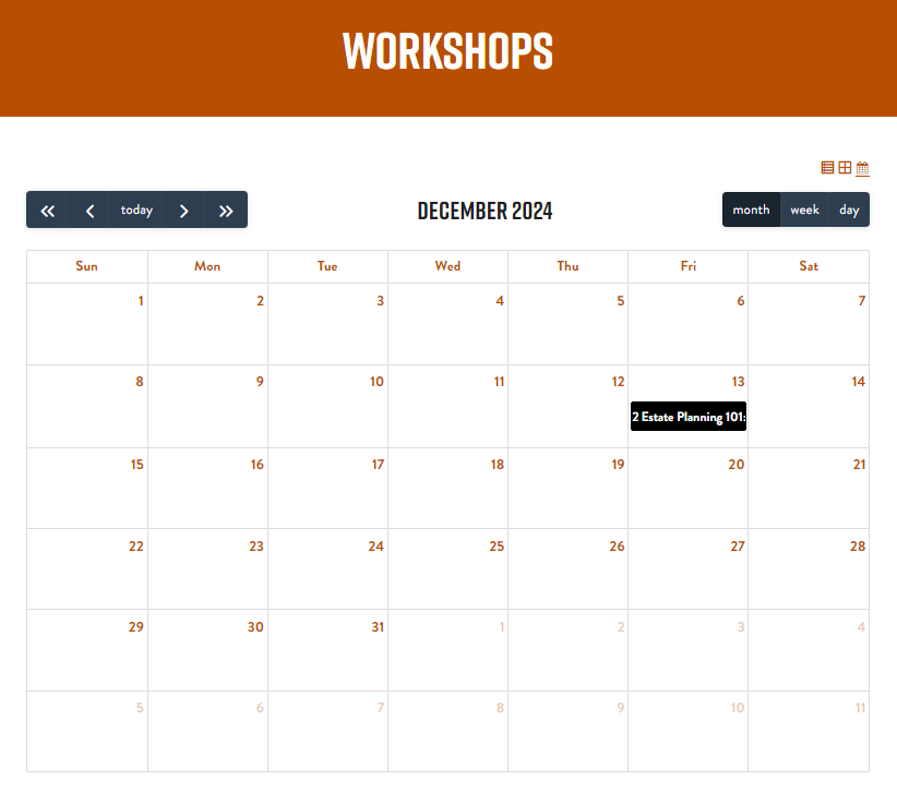 Worksshops Calendar