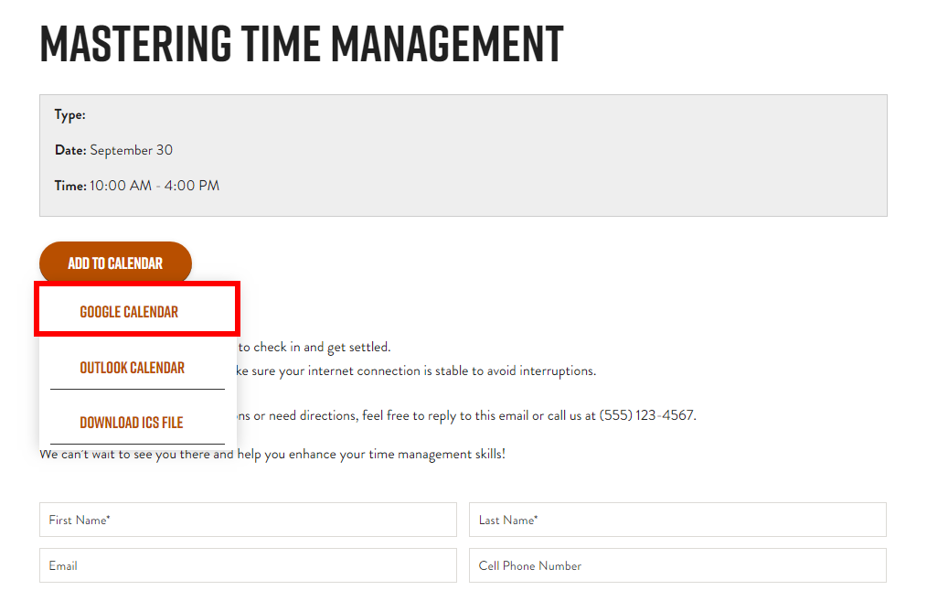 Step 5: Users Add Events with One Click how to add events to google calendar