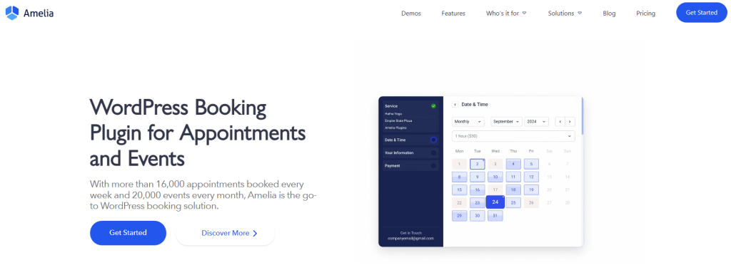 4. Amelia Events & Appointments WooCommerce events calendar