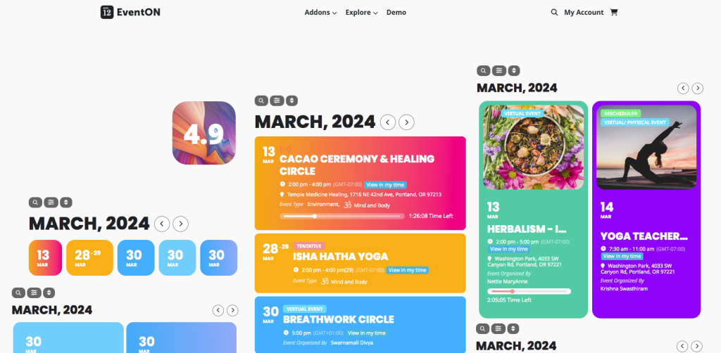 3. EventON WooCommerce events calendar